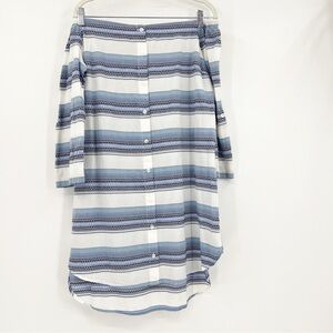 Chelsea & Violet Boho Off Shoulder Dress L Blue Striped Button Front